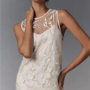 Anthropologie Flat White Floral Lace Overlay Dress